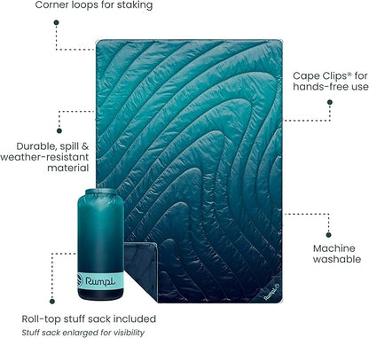 Rumpl Original Puffy Blanket - Warm, Water-Resistant Camping Blanket with 100% Recycled Synthetic