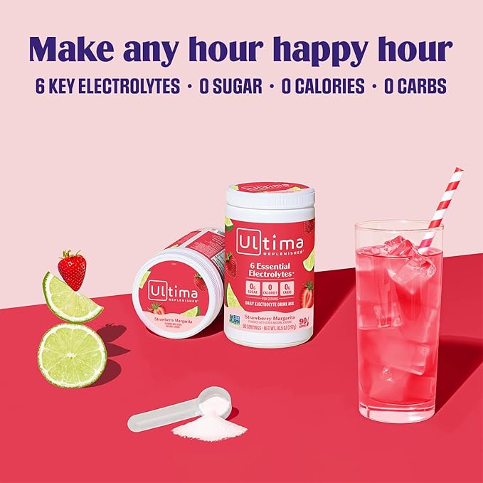 Ultima Replenisher Daily Electrolyte Powder Drink Mix – Sugar Free – Strawberry Margarita, 90