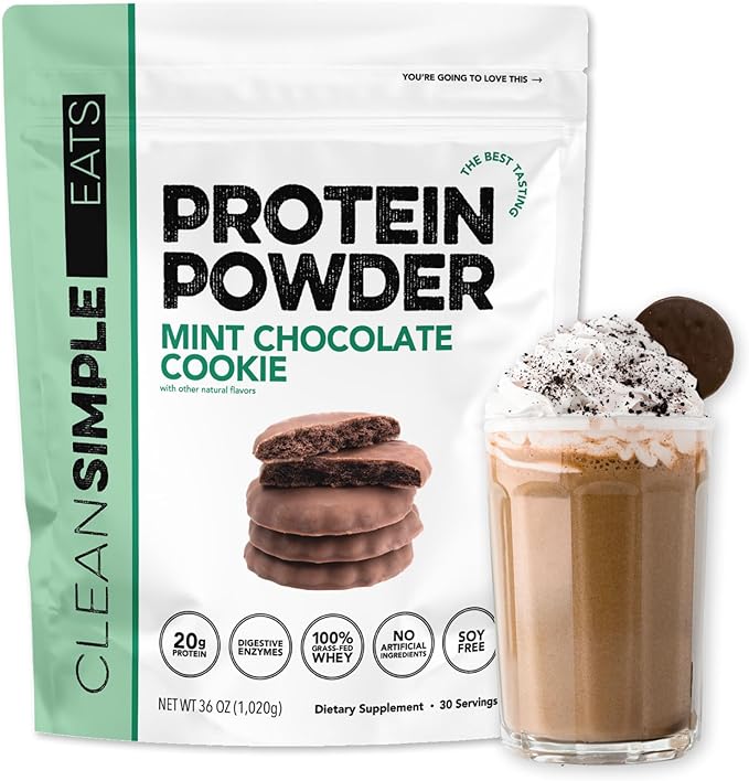 Clean Simple Eats Whey Protein Powder, Mint Chocolate Cookie Flavor, Naturally Sweetened, 100%