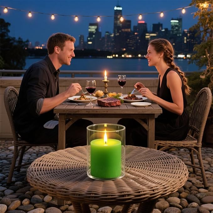 6 Packs 2.75x3.25 Inch Light Green Color Pillar Candles, Unscented Dripless Non-Toxic Smokeless