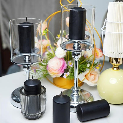 2"x4" High Black Pillar Candles, Set of 20 Unscented. Bulk Buy. Ideal for Halloween, Wedding
