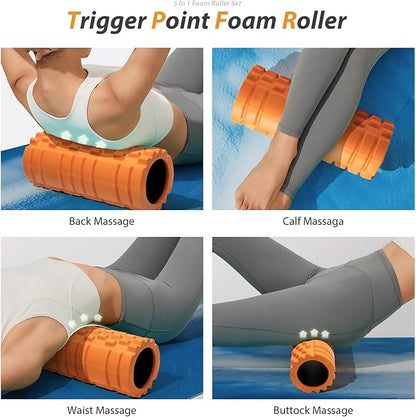 5 in 1 Foam Roller Set for Deep Tissue Muscle Massage, Trigger Point Fitness Exercise Foam Roller