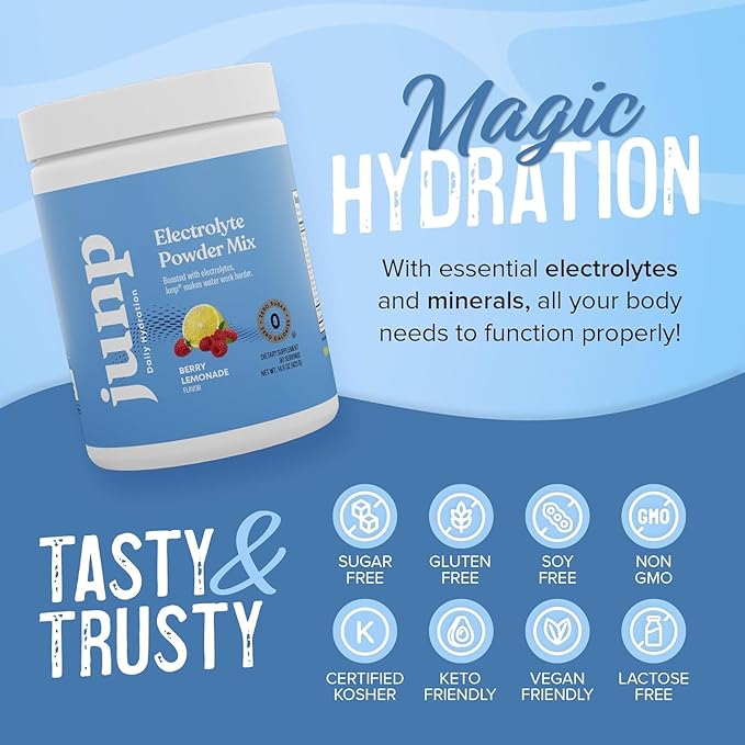 JUNP Electrolytes Powder No Sugar No Carbs – Fresh Berry Lemonade Keto Drink Mix - Potassium & Salt