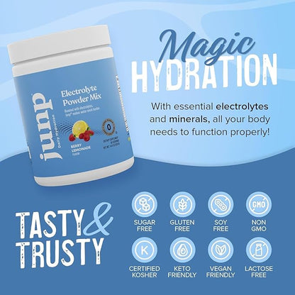 JUNP Electrolytes Powder No Sugar No Carbs – Fresh Berry Lemonade Keto Drink Mix - Potassium & Salt