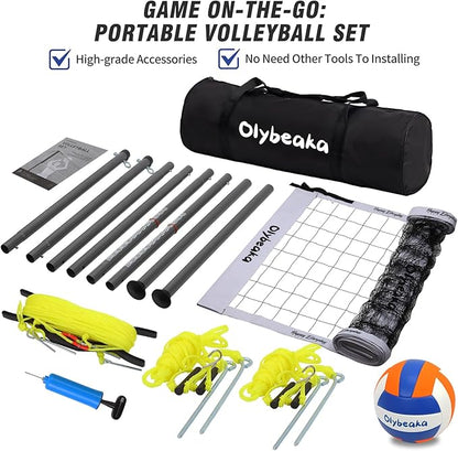 Outdoor Portable Volleyball Net Set for Backyard Beach with Adjustable Heavy Duty Poles, Durable