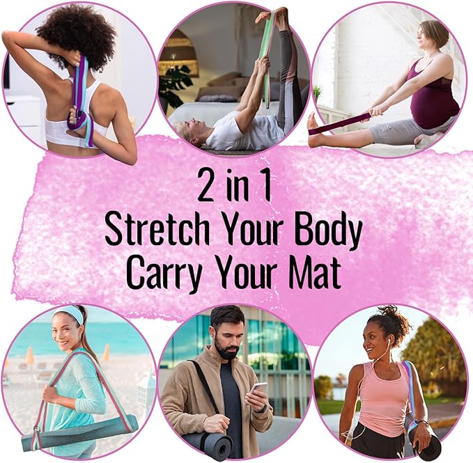 TECEUM Yoga Strap & Mat Strap – 2 IN 1 – Cotton – 6 ft 8 ft 10 ft (30+ colors) – Adjustable