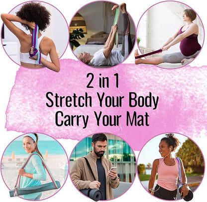 TECEUM Yoga Strap & Mat Strap – 2 IN 1 – Cotton – 6 ft 8 ft 10 ft (30+ colors) – Adjustable