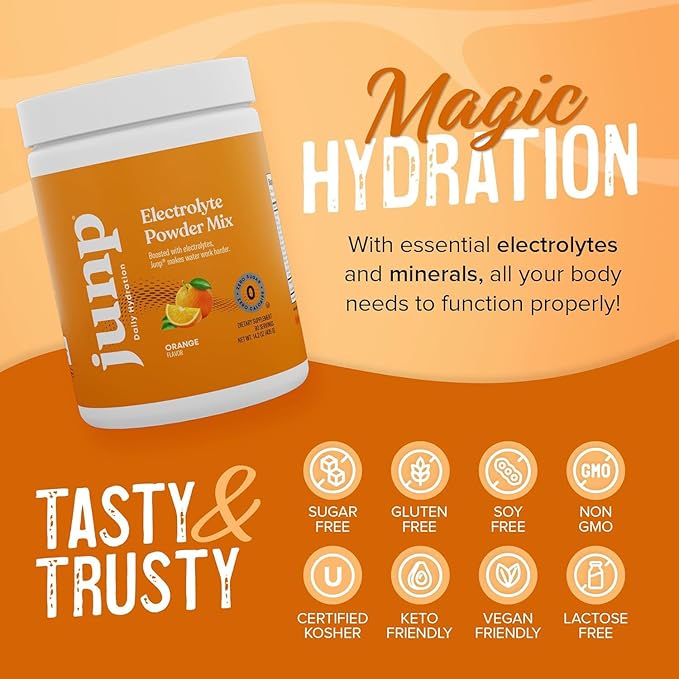 JUNP Electrolytes Powder No Sugar No Carbs, Sweet Tangy Citrus Orange Keto Electrolyte Drink Mix
