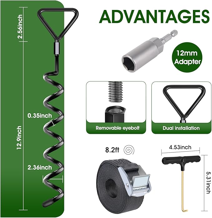 Trampoline Stakes Heavy Duty Trampoline Anchors Kit, Spiral Screw In Ground Anchors with Straps