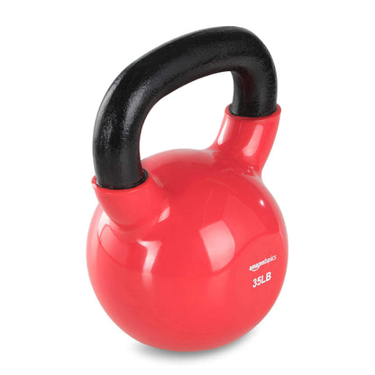 Amazon Basics Vinyl Kettlebell for Strength Training and Workout, 35 Pounds, Textured Handle, Red
