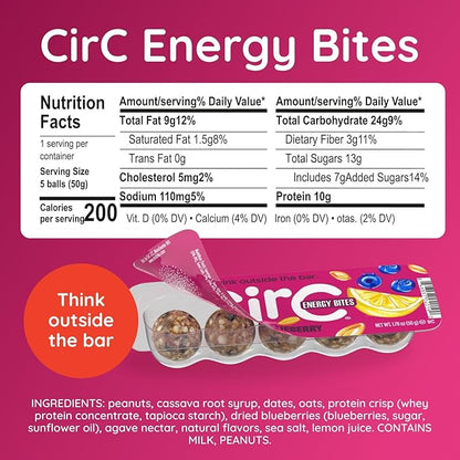 CirC Energy Bites - 12 Pack Lemon Blueberry Gluten Free Protein Balls - 10g Protein, Whole Grains