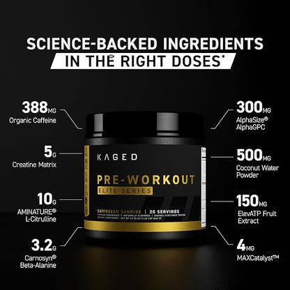 Kaged Pre Workout Elite Powder | Strawberry Lemonade | Pre-Workout with Creatine, Beta Alanine