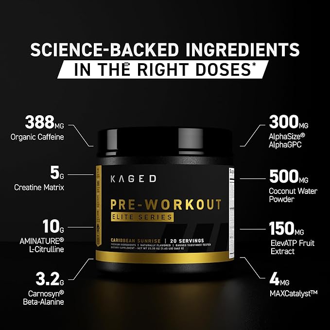 Kaged Pre Workout Powder Pre-Workout Elite for Men & Women, High Stimulant for Energy, Focus