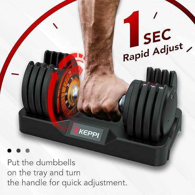 Keppi Adjustable Dumbbells Set-25lb/40lb/55lb/60lb, Anti-Slip Metal Fast Adjust Weight Handle