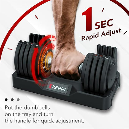 Keppi Adjustable Dumbbells Set-25lb/40lb/55lb/60lb, Anti-Slip Metal Fast Adjust Weight Handle