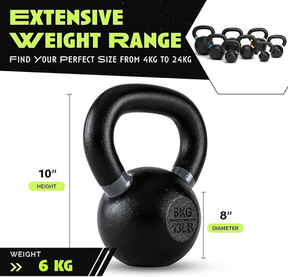 Single Cast Iron Kettlebell | Powder Coated - Wide Handle Weights for Core & Glute Workouts;