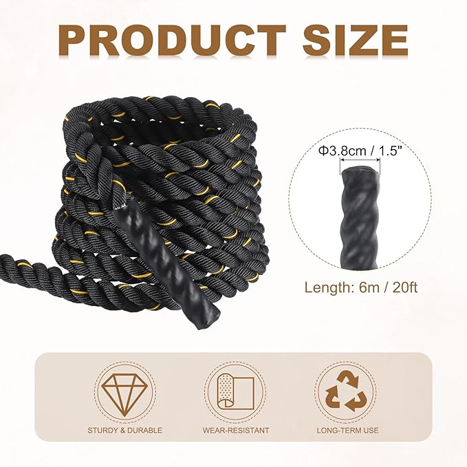 MECCANIXITY Battle Rope 20ft x 1.5 Inch Polyester Workout Rope Heavy Fitness Exercise Rope for