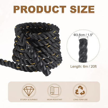 MECCANIXITY Battle Rope 20ft x 1.5 Inch Polyester Workout Rope Heavy Fitness Exercise Rope for