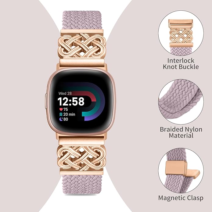 Braided Band Compatible with Fitbit Versa 4 Bands for Woman/Versa 3/Sense 1/Sense 2 Band, Magnetic