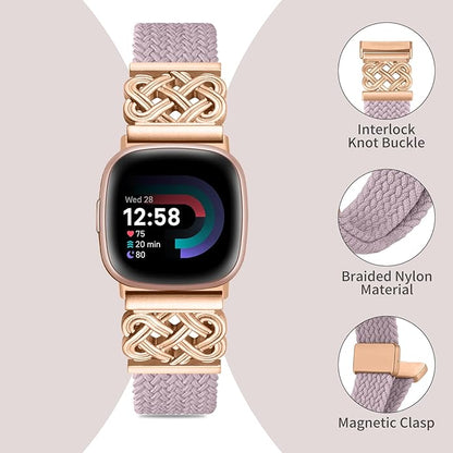 Braided Band Compatible with Fitbit Versa 4 Bands for Woman/Versa 3/Sense 1/Sense 2 Band, Magnetic