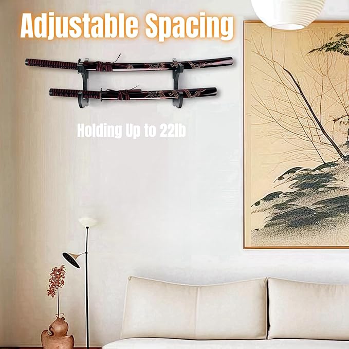 Eforlife 2/Set Sword Hook Wall Mount Samurai Sword Hanger Display Holder Adjustable for Katana