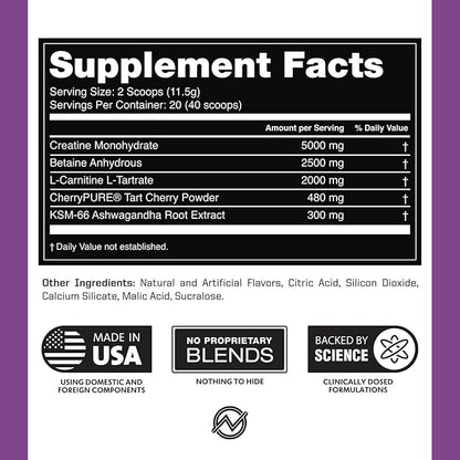Outwork Nutrition Post Workout Recovery Powder - Creatine Monohydrate, KSM-66 Ashwagandha & Tart