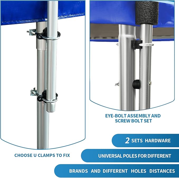 Universal Trampoline Replacement Enclosure Poles Come with Clamps, Screws and Bolts, Plactic Caps