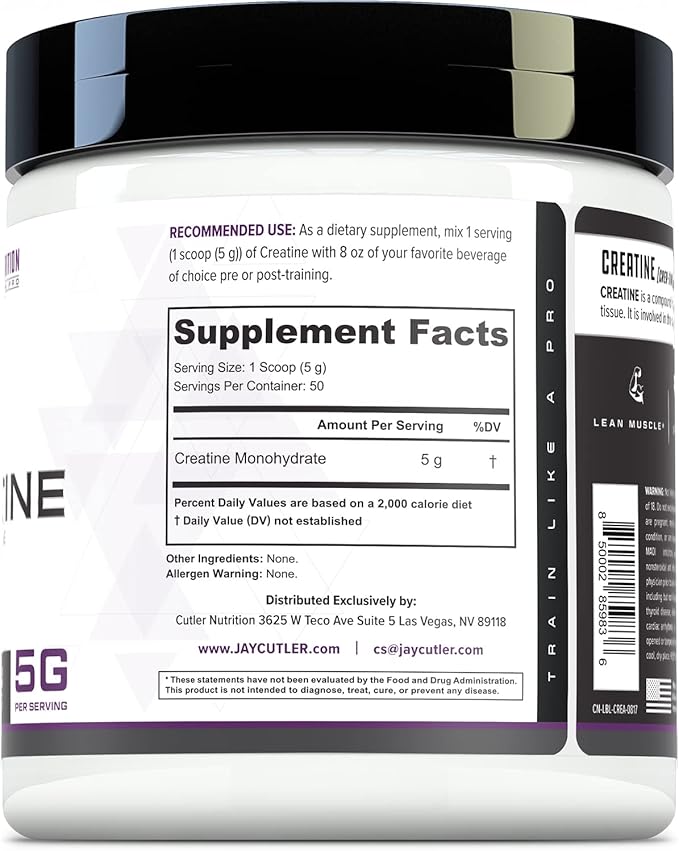 Cutler Nutrition Pure Creatine Monohydrate - 5g Per Serving 50 Servings - Premium Muscle Builder