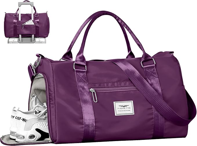 FIORETTO Womens Gym Tote Duffle Bag with Wet Pocket & Shoe Compartment, Sports Duffel Overnight