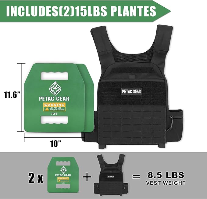 PETAC GEAR Tactical Weights Plates For Weighted Vest For Men Workout,5/10/15/20 LBS Weight Strength