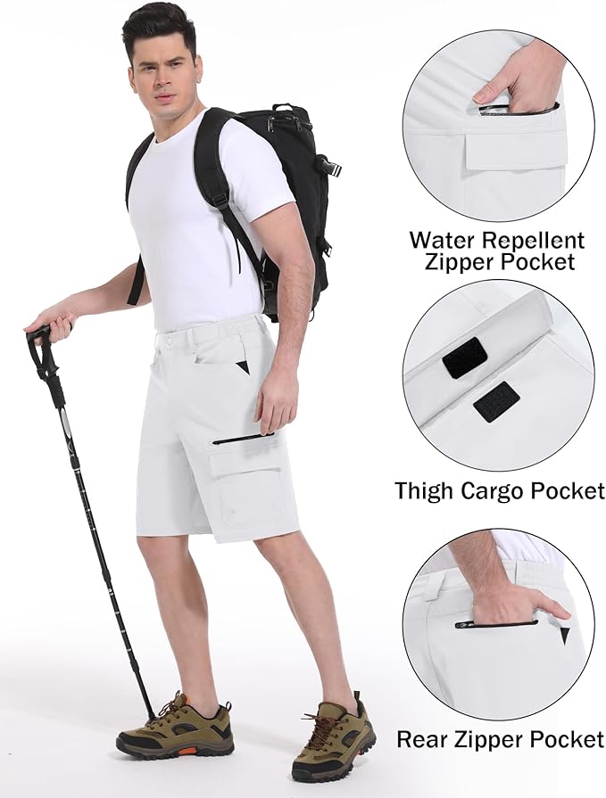CRYSULLY Men's Hiking Cargo Shorts Outdoor Summer Lightweight Quick Dry Work Casual Shorts with 5
