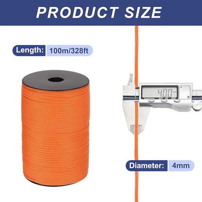 MECCANIXITY 5/32 Inch Polypropylene Rope Braided Ropes, 328ft Camping Rope Hollow Utility Cord for