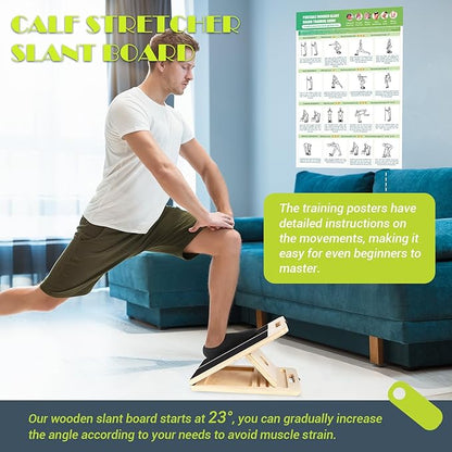 Slant Board for Calf Stretching, Adjustable Portable Wooden Incline Board for Calf Stretcher with