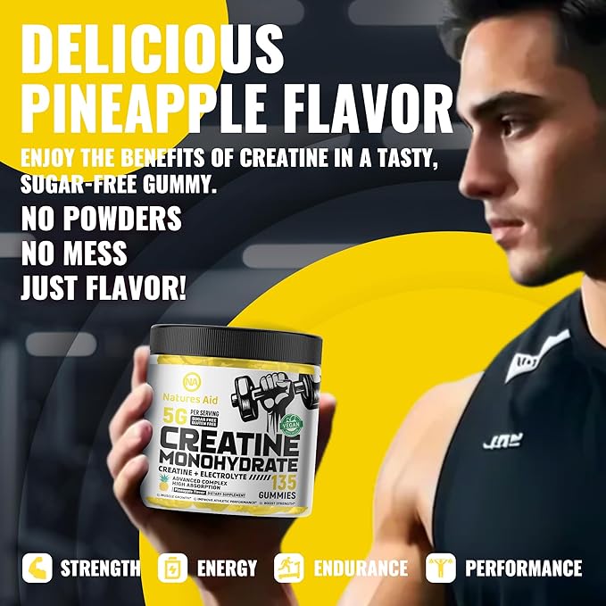 Creatine Monohydrate Gummies (5g) – Pre-Workout Energy & Muscle Growth Support for Men & Women |
