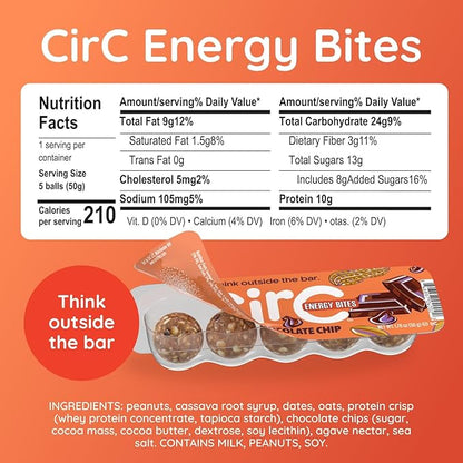 CirC Energy Bites - 12 Pack Peanut Chocolate Chip Gluten Free Protein Balls - 10g Protein, Whole