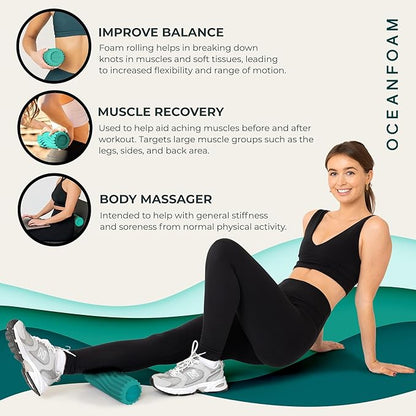 Oceanfoam Ripple Travel Foam Roller (11" x 3.35") Firm Mini Foam Roller for Physical Therapy, Deep
