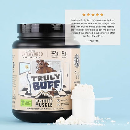 Earth Fed Muscle Truly Buff Truly Grass Fed Whey Protein Isolate - No Artificial Ingredients, Soy