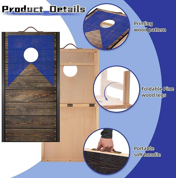 Portable Cornhole Board Set with Bean Bags 2 ft x 1 ft or 3 ft x2 ft or 10.16 * 5.04 Inch Foldable
