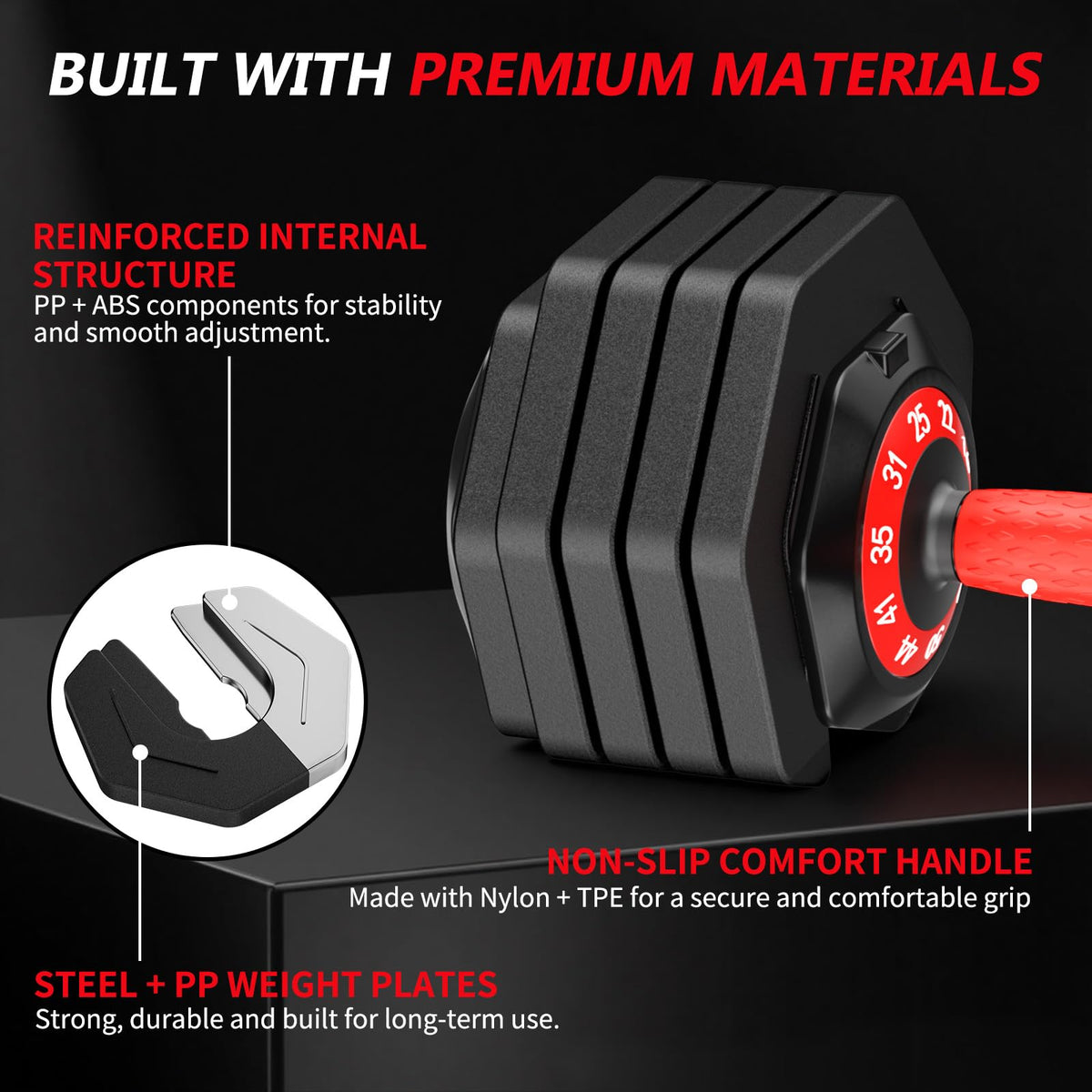 Mouldbody Adjustable Dumbbell Set Pair 50 lb, 10-in-1 Free Weight Set