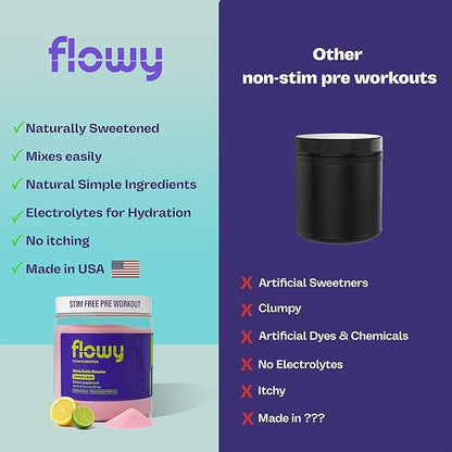 flowy Stim Free Pre Workout ??Nitric Oxide Booster for Men & Women | All Natural, Hydration, Non