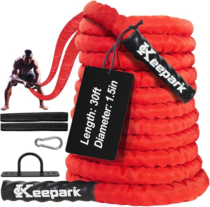 Battle Ropes for Home Gym, Exercise Rope 1.26/1.5inch, 30 40FT Heavy Battle Rope Weighted Battle