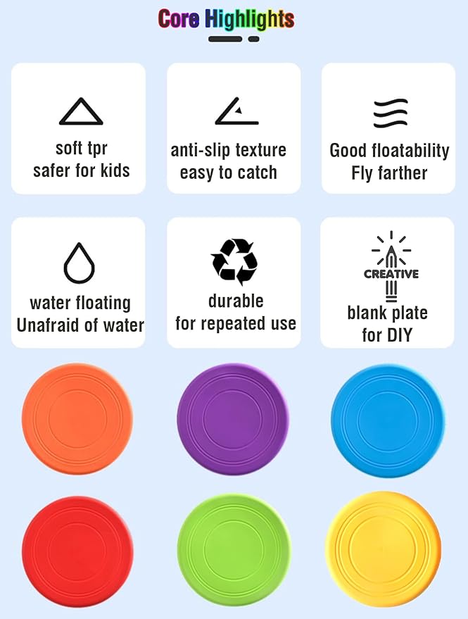7'' Kids Outdoor Game Flying Discs 12 Pack Party Favors School Teaching Early Education Sports Safe