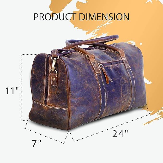 KomalC 24 Inch Leather Duffel Bags for Men and Women Travel Overnight Weekend Leather Bags Sports