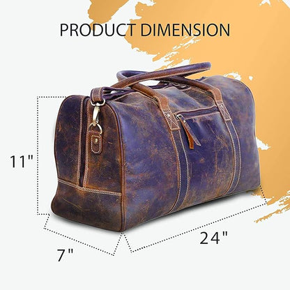 KomalC 24 Inch Leather Duffel Bags for Men and Women Travel Overnight Weekend Leather Bags Sports