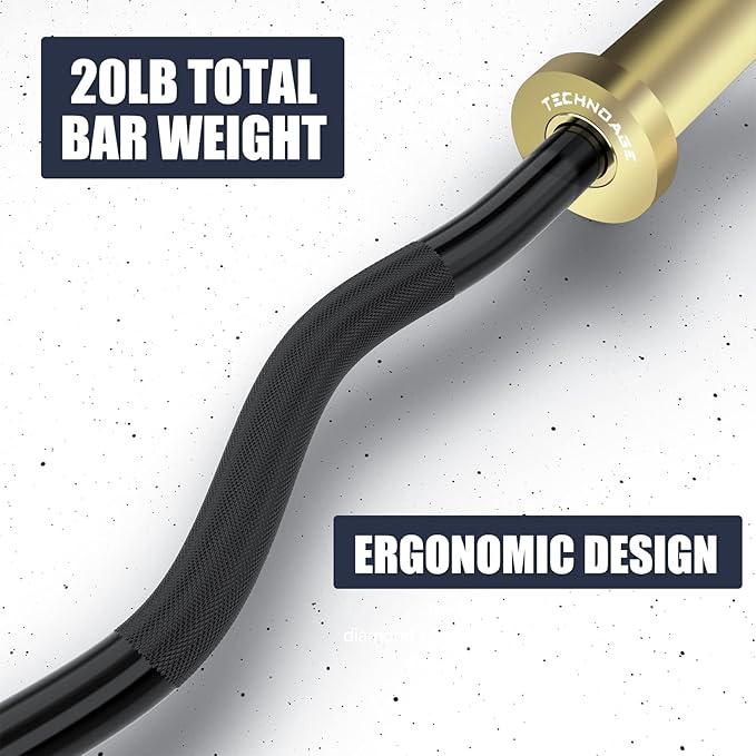 TECHNOAGE Olympic EZ Curl Bar, 47" Curl Bar(350/500LBS Capacity) 20LB, Solid Steel, Chrome Finish
