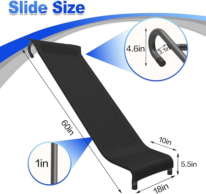 Universal Trampoline Slide with Buffer Region, Heavy Duty Steel Trampoline Accessory, for 8 10 12