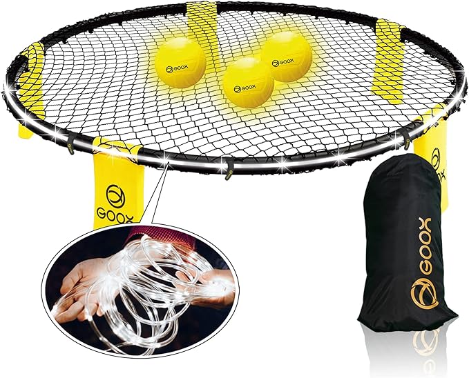 GOOX Outdoor Beach Ball Games with Carrying Bag, 3 Balls, Net and Strip Light (ONLY for Light Up