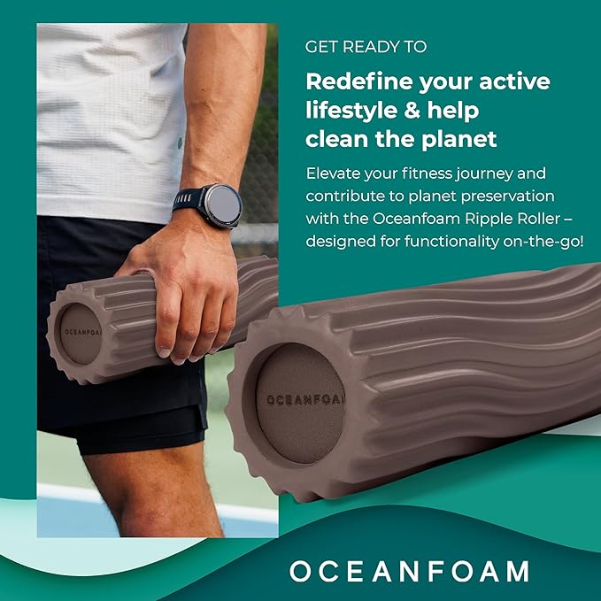 Oceanfoam Ripple Travel Foam Roller (11" x 3.35") Firm Mini Foam Roller for Physical Therapy, Deep