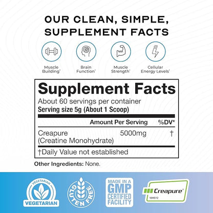 Muscle Feast Creapure Creatine Monohydrate Powder, Vegan Keto Friendly Gluten-Free, Mass Gainer