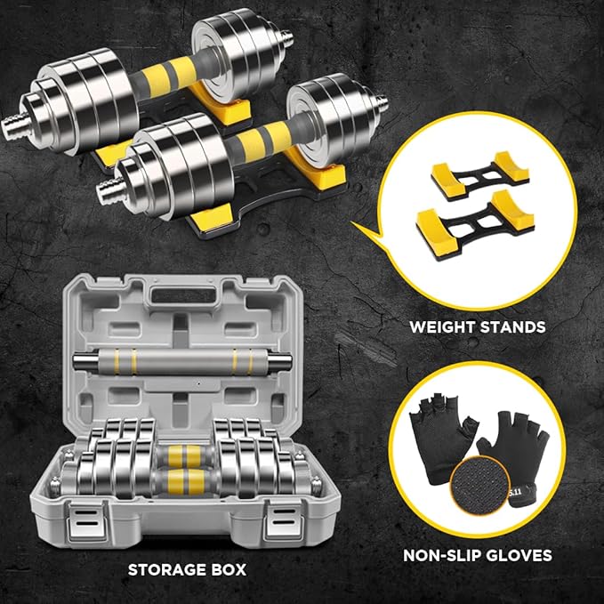 PHOEROS Adjustable Dumbbell Set - 44/66/88 LBS weights set, Dumbbell Barbell 3 in 1, Steel